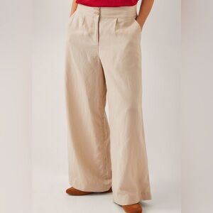Poetry Wide Leg Heavy Linen Trouser 10 Tan Khaki